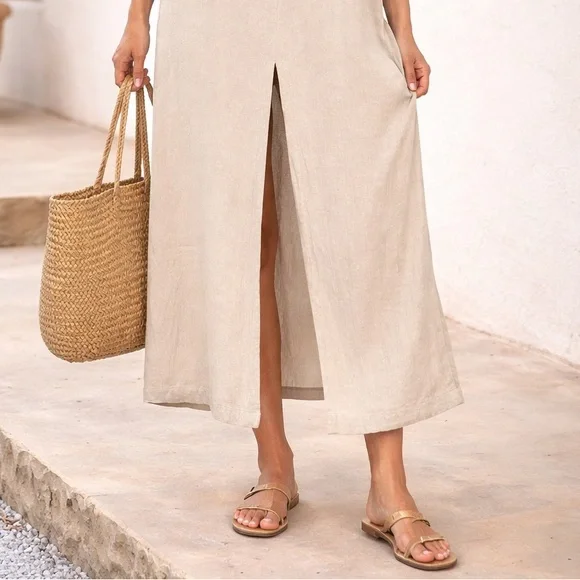 Soft Surroundings Boho Linen Blend Maxi Dress, L Lagenlook Oversized Resortwear - Picture 3 of 14